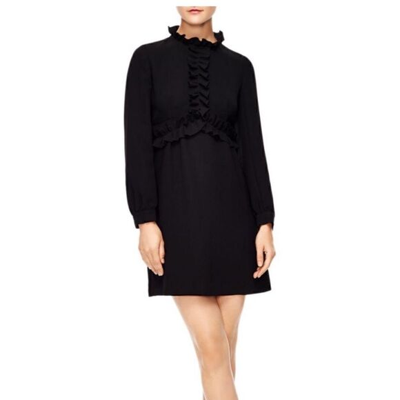 Sandro | Artifice Ruffle Black Mini Dress 38/US 6 - Picture 1 of 5
